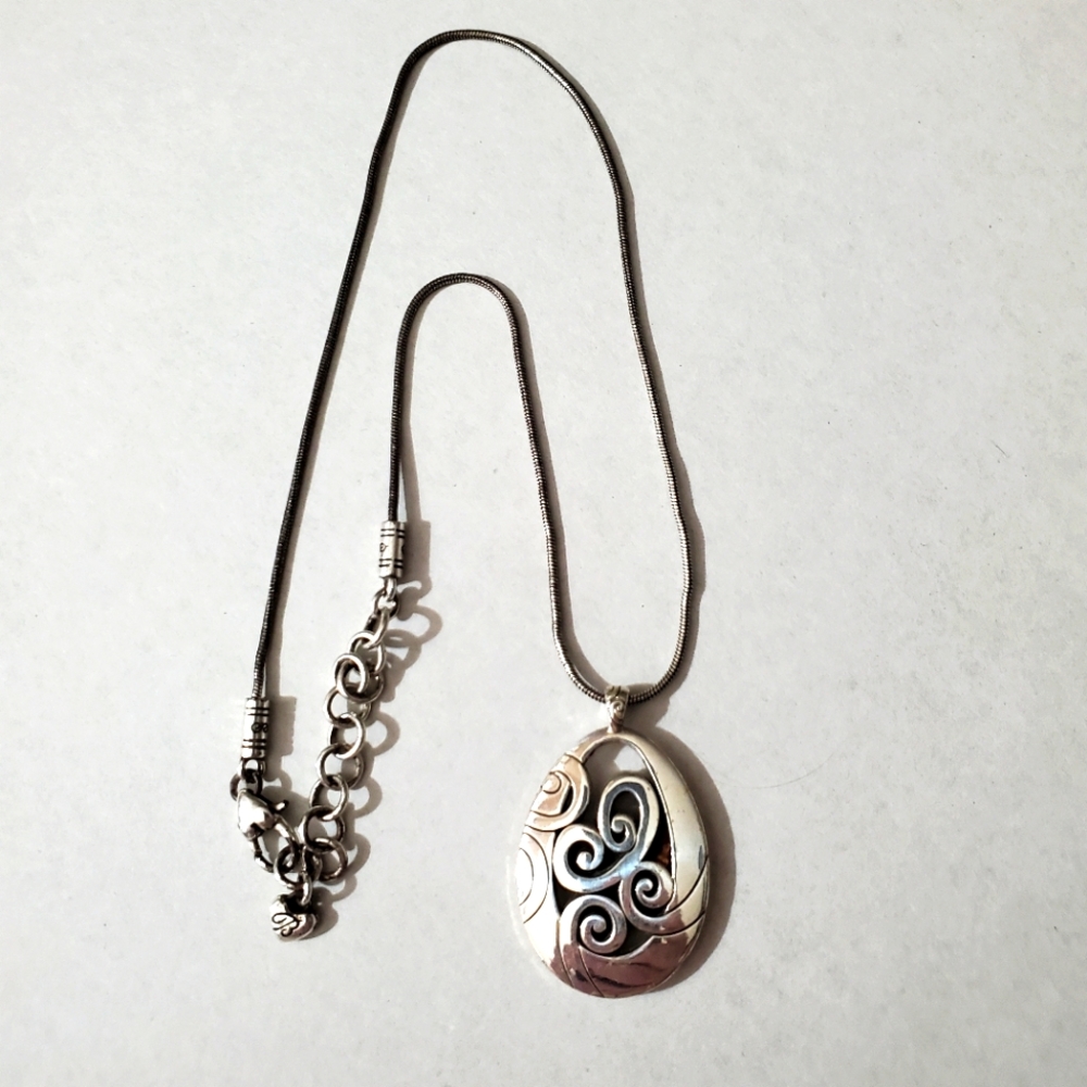 Brighton Mingle Scroll reversible necklace silver snake chain 18"